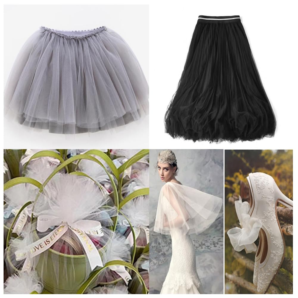 Tüllstoff 1.6m*91m Tüllband Basteltüll Netzstoff Drapierstoff Netzgewebe Gitterstoffe Maschengewebe Nylongewebe Organzaband Voile für DIY Basteln Party Hochzeit Dekoration Geschenk