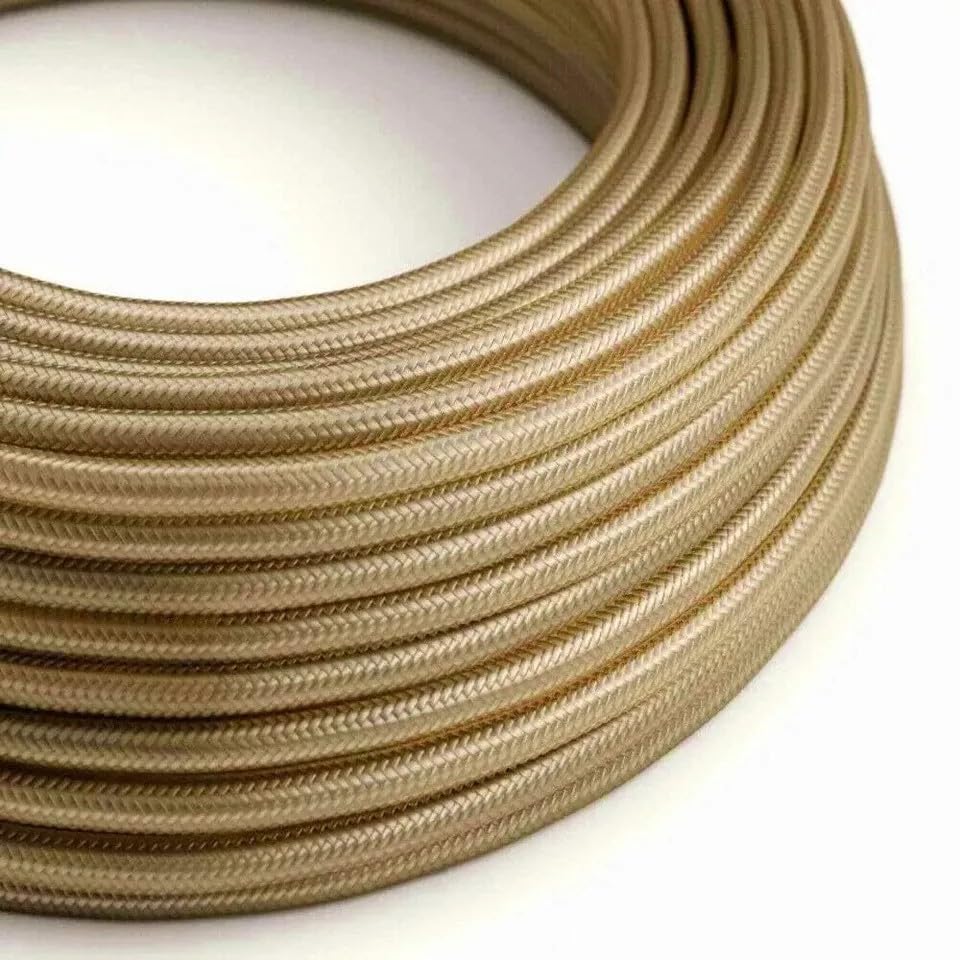 3 Meter 7mm Light Gold Fabric Electrical Wire Cable Braided 3 Core Cables for Electricians Indoor Use Vintage Flex Lamp Electric Cable