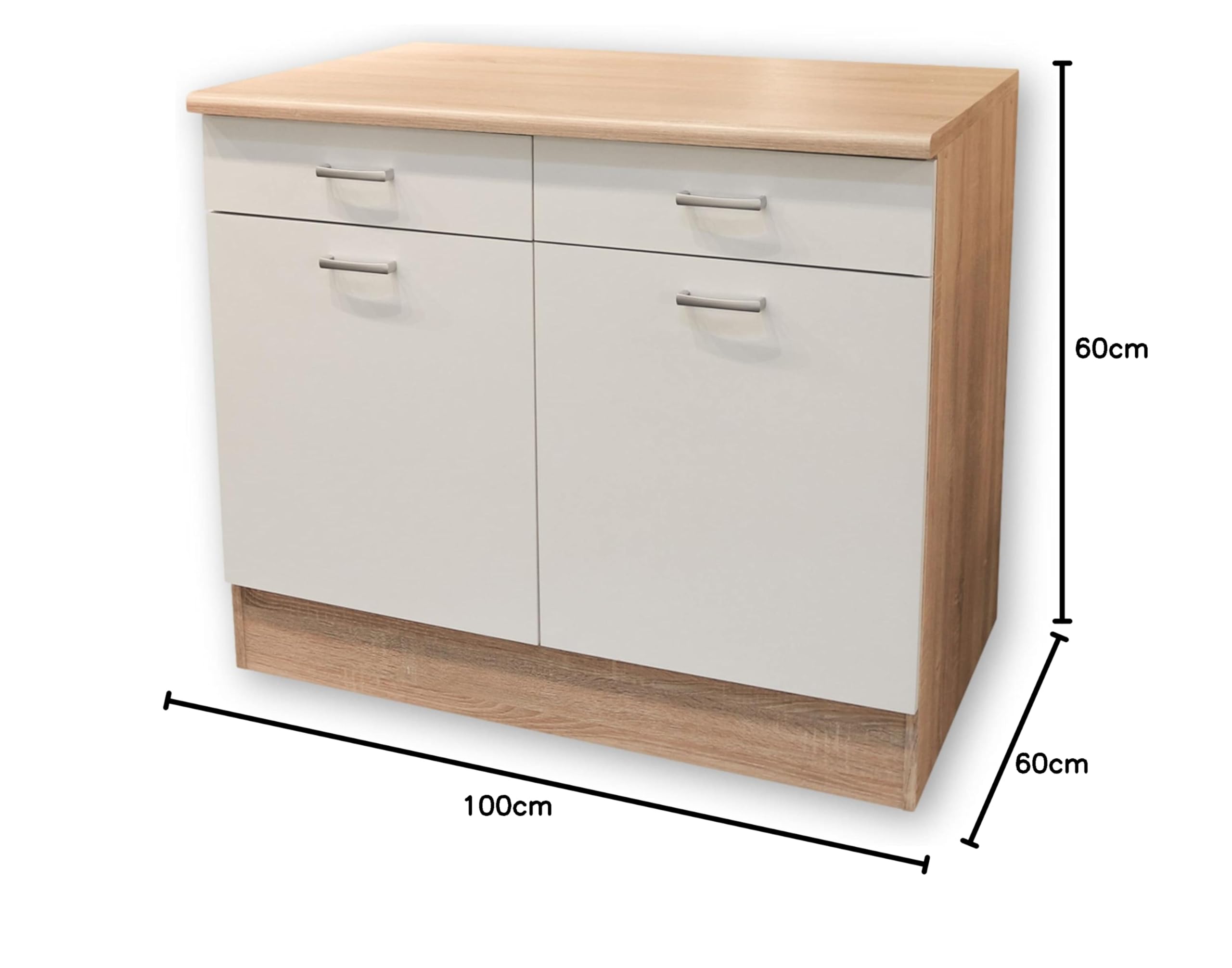 ANDY Moderner Unterschrank Küche 2-türig in Eiche Sonoma Optik, Weiß matt - Geräumiger Küchenschrank mit viel Stauraum - 100 x 90 x 60 cm (B/H/T)
