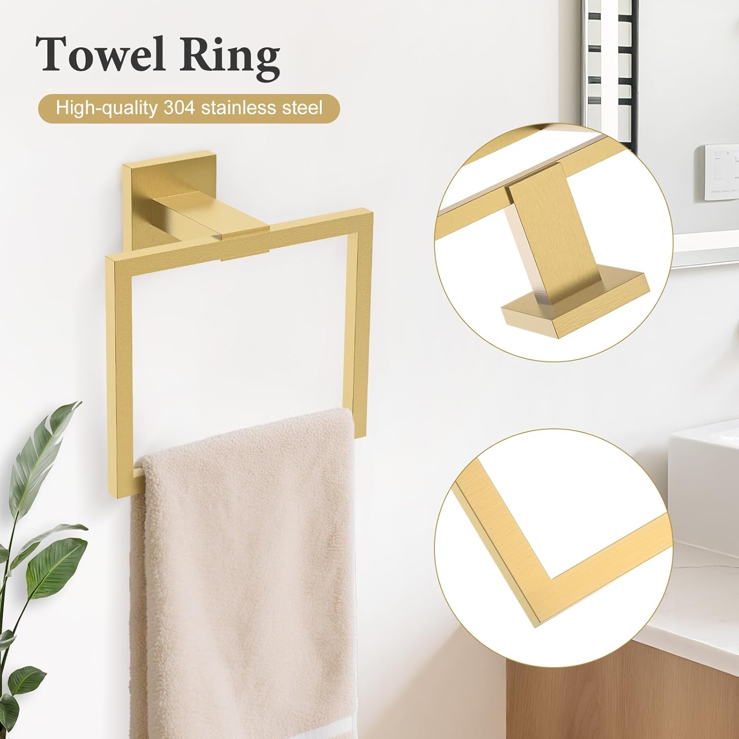 TURS Bathroom Accessory Set Brushed Gold Towel Ring Set Stainless Steel Toilet Paper Holder Towel Ring Robe Hook Wall Mount