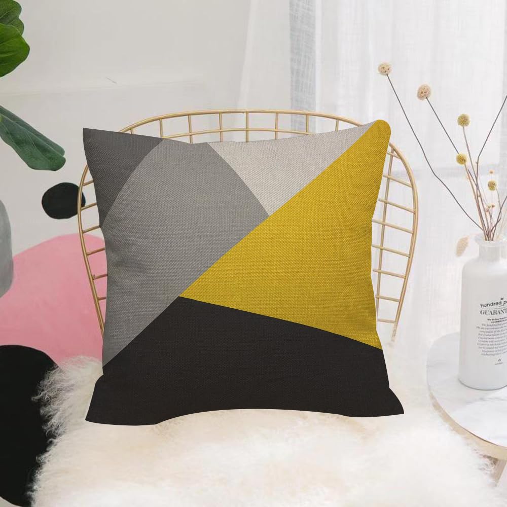 HYOSXW Cushion Cover,Throw Pillow Case Home Decorative for Living Room Bedroom Sofa Chair 16X16 Inch,Gray, yellow, black, geometric, patchwork,Pillowcase 40X40cm