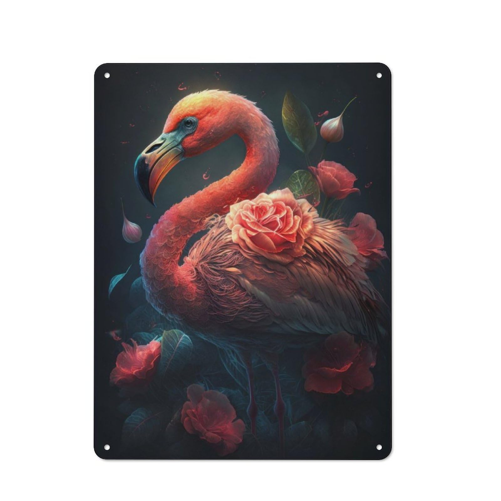 Junmoney Flower Flamingo Retro Metal Plaque 40X30cm For Garage Or Workshop, Housewarming Wall Decor For People Furnishing Garage And Workshop