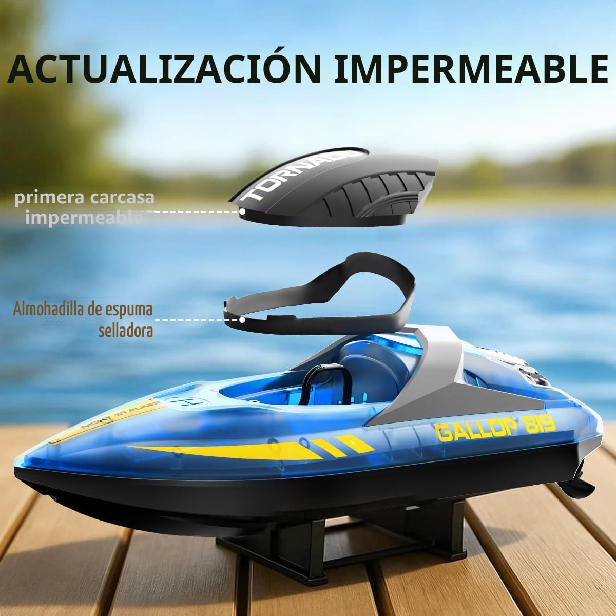 Barco Teledirigido RC 2 Unidades, Control Remoto 2.4GHz,Doble Hélice, Modo Dual de Velocidad, Luces LED, función Flip automática, 4 Baterías Recargables,para Niños y Adultos, Ideal para Piscina y Lago