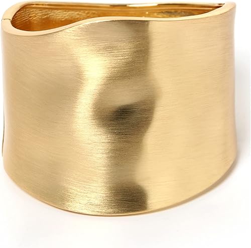 Gold Cuff Bracelets for Women Trendy Chunky Bangle Open Wide Wire Irregular Wris