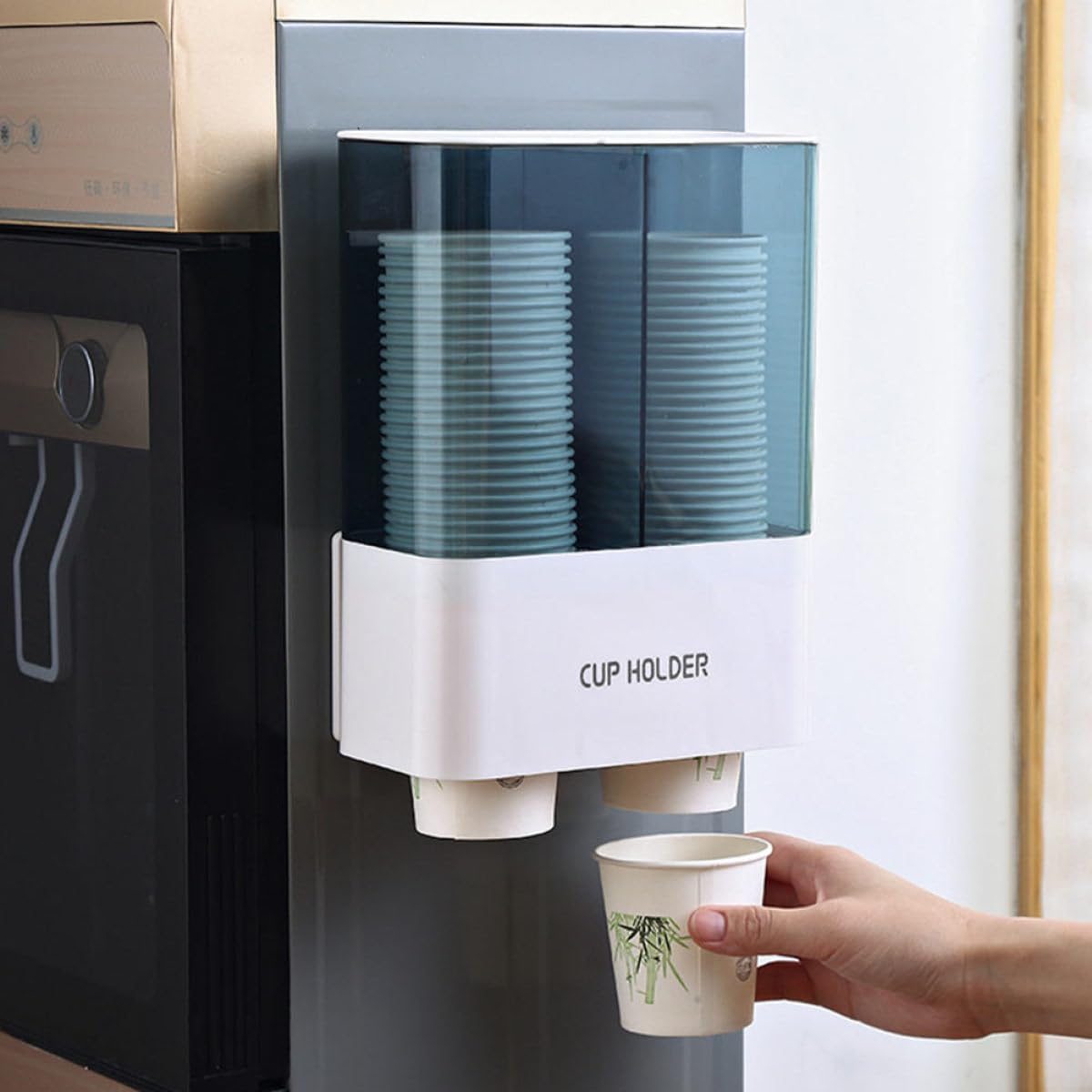 Dispenser Automatico per Bicchieri Bianco in Grande capacità e Design a Doppia Serie, Facile da Prendere e Fissaggio a Muro Senza Tracce per Decorazione Casa