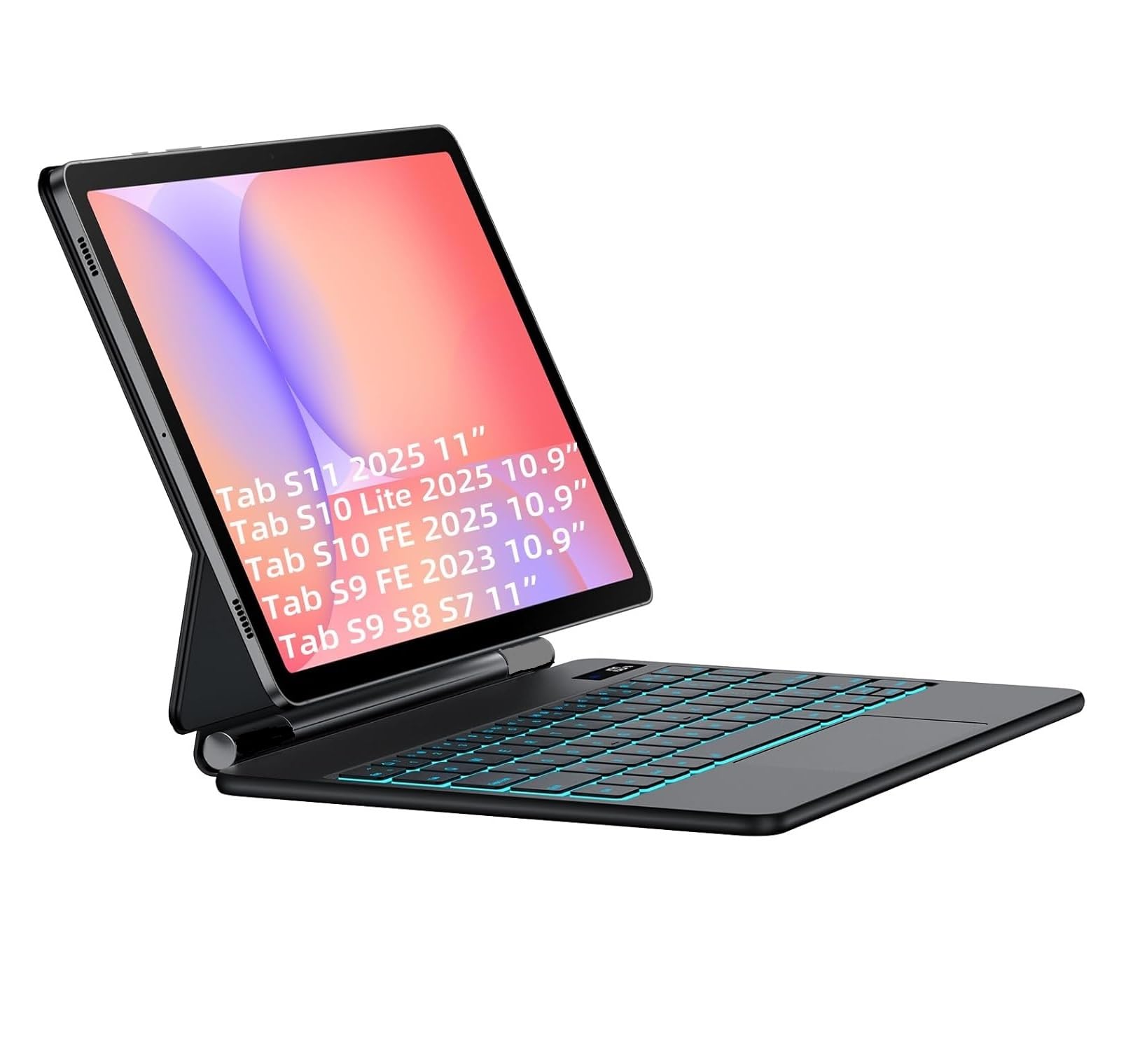 RTSY Magic Keyboard Case for Samsung Galaxy Tab S10 FE S9 FE 5G 10.9" S9 S8 S7 11", Floating Cantilever Magnetic Stand with 7-Colors Backlit & Multi Touch Trackpad Keyboard, Shortcut Keys (Black)-picture-17