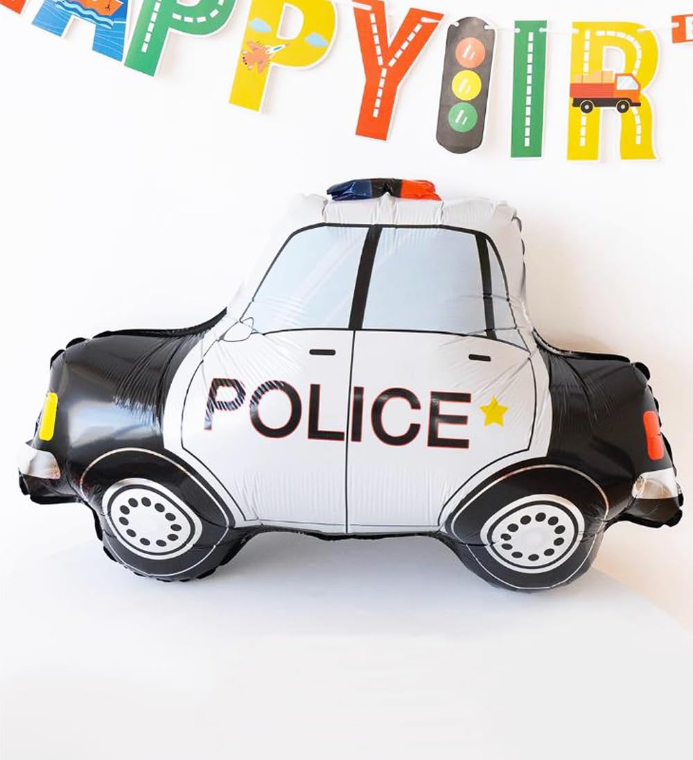 Palloncino Auto Della Polizia In Pellicola – 80 Cm – Nero/Bianco – Per Compleanni A Tema, Gonfiabile Con Elio O Aria