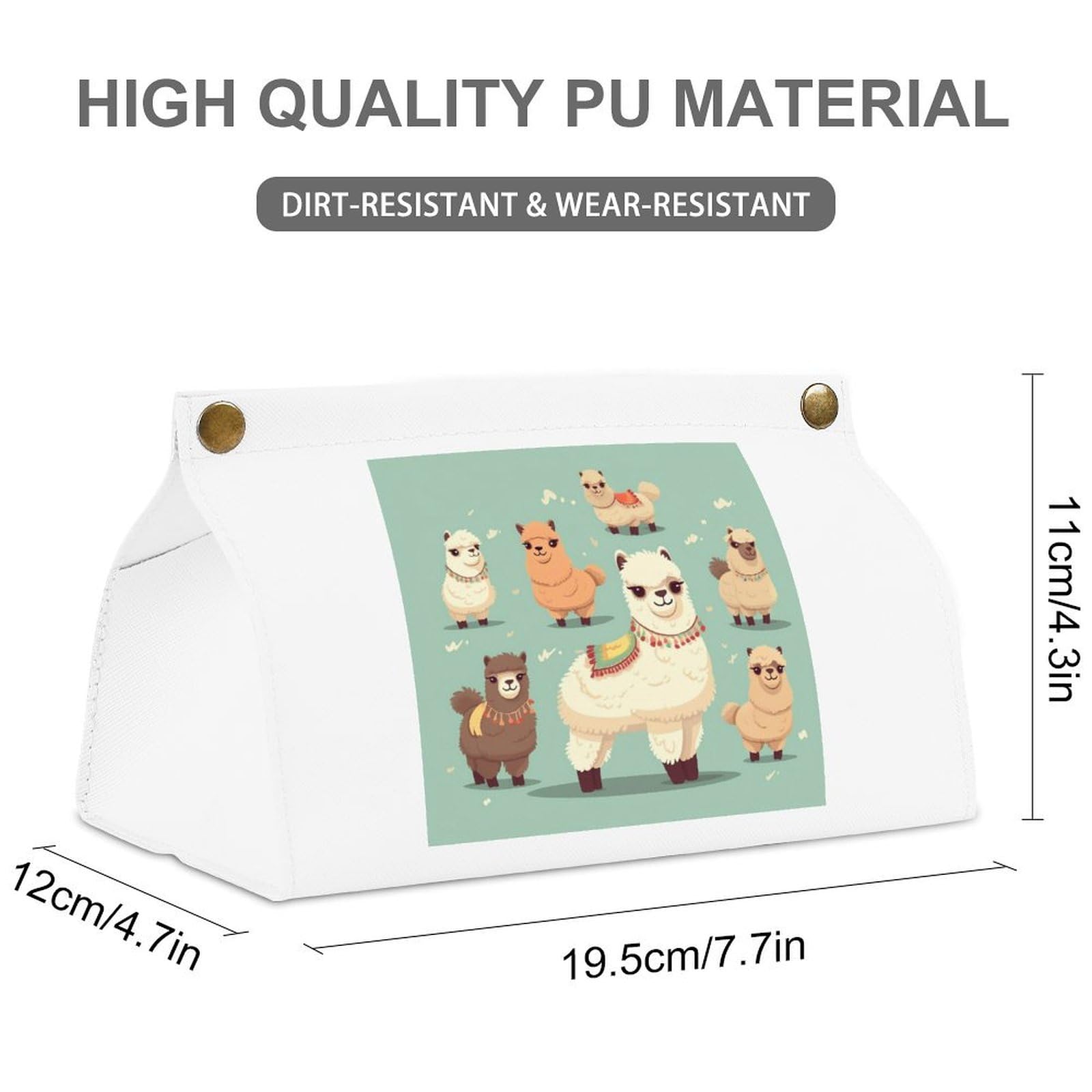 Alpacas White Tissue Box Cover Rectangle PU Leather Cover for Tissue Boxes Modern Tissue Holder for Bathroom Office Tissue Holders Decorative Cute Napkin Holder for Kitchen Bedroom