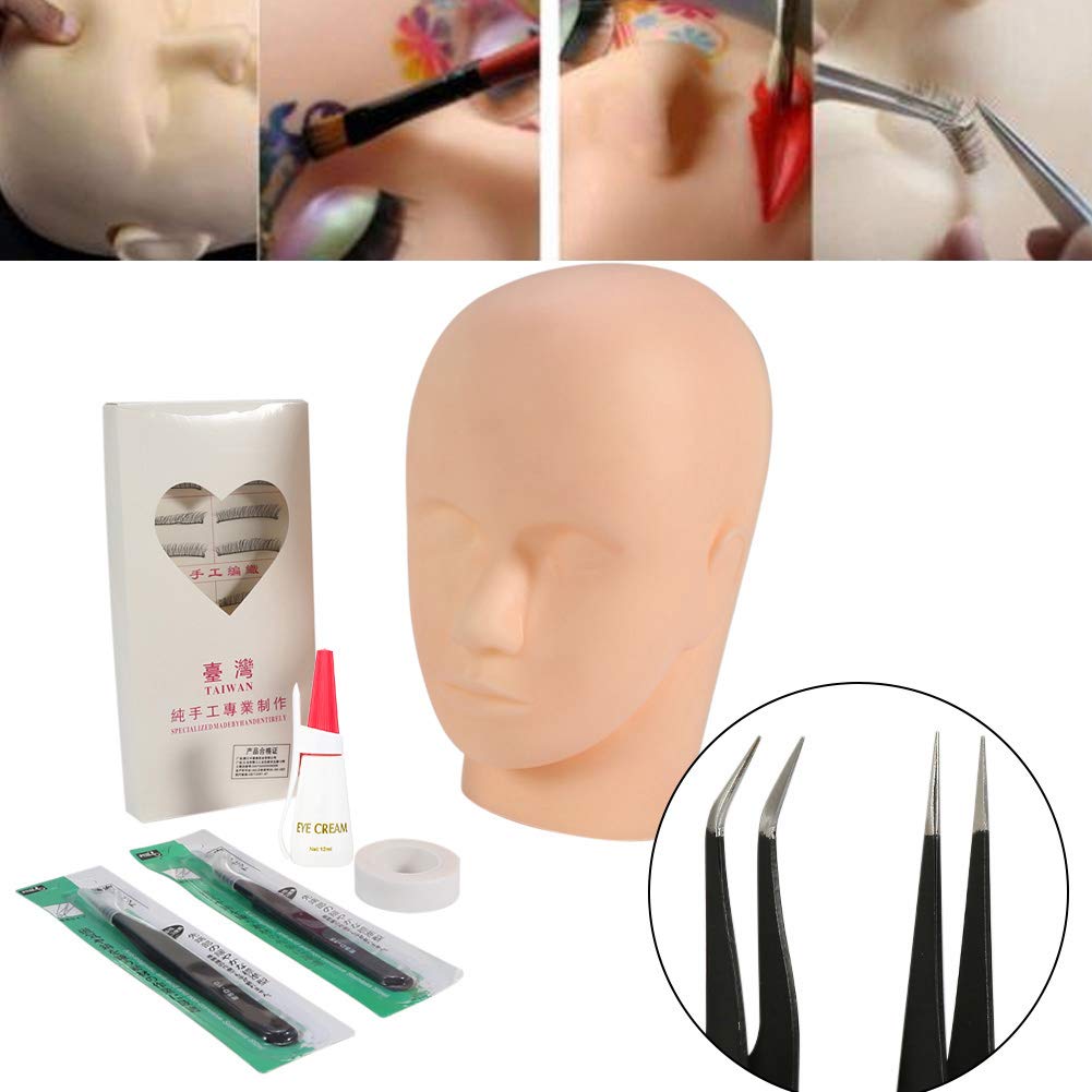 Kits de entrenamiento de extensión de pestañas con cabeza de maniquí pestañas falsas pinzas rectas pegamento labial cosmetología facial práctica de tatuaje