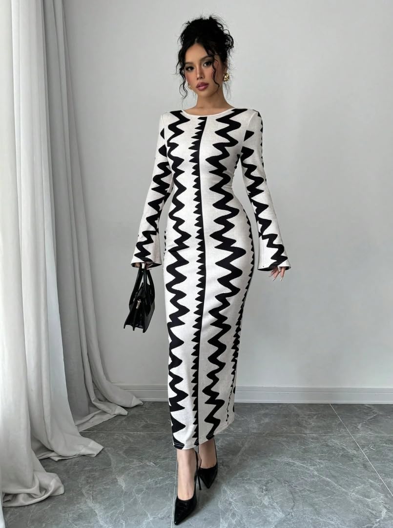 Women's Long Sleeve Bodycon Dress Maxi Casual Fall Club Party Long Tight Pencil Dresses