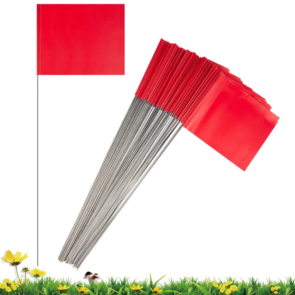 Reinscer 50Pack Marking Flags, Red Yard Flags 15x4x5Inch, Marker Flags, Lawn Flags Markers, Irrigation Flags, Landscape Flags