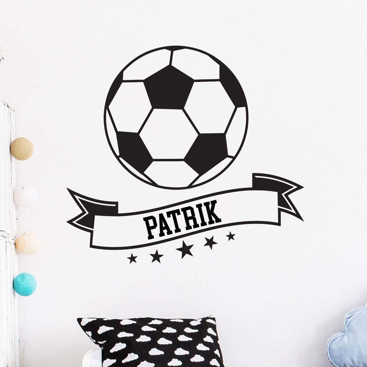 Pegatina con Nombre Personalizado, diseño de balón de fútbol, decoración de Pared para habitación Infantil, 2 láminas de 50 x 55 cm y 60 x 25 cm, Color Negro