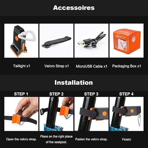 Miniatura 6 de Luces traseras para bicicleta, recargable por USB, luz de advertencia de cola de bicicleta, seguridad trasera, 5 modos, impermeable, en forma de