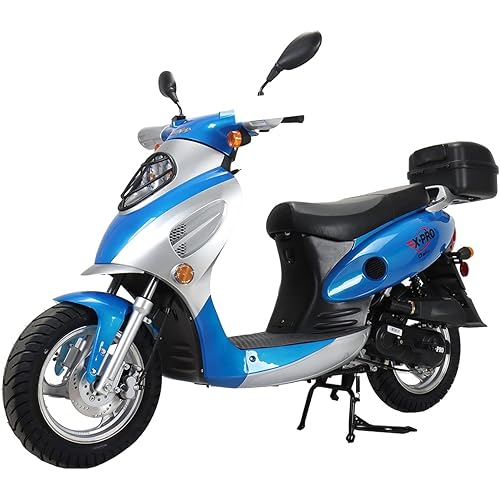 X-PRO Oahu 50 Moped with 10" Aluminum Wheels, Rear Trunk! Electric/Kick Start! Large Headlight! (Blue)