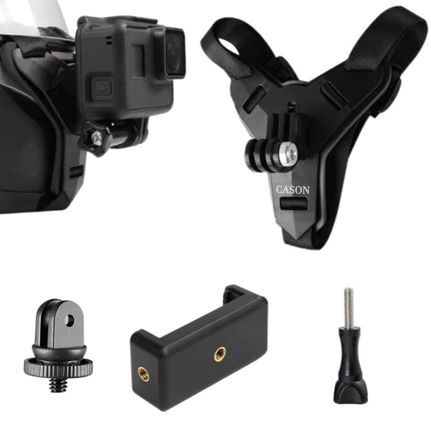 CASON - Helmet Mount for Action Camera/Helmet Chin Mount/Helmet Strap Belt Action Camera CN10 CS6, Go pro Hero 10/9/8/7/6,SJCAM, Yi, DJI Osmo Action & Others (Black)