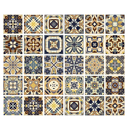 Iarttop Traditional Vintage Moroccan Style Backsplash Self-Adhesive Tile Wall Stickers Waterproof Oil Proof Diy Mandala Tiles Decals,Stairway Sticker Wall Decals,30Pcs(6"X6") For Bathroom & Kitchen Home Decor #TOP30