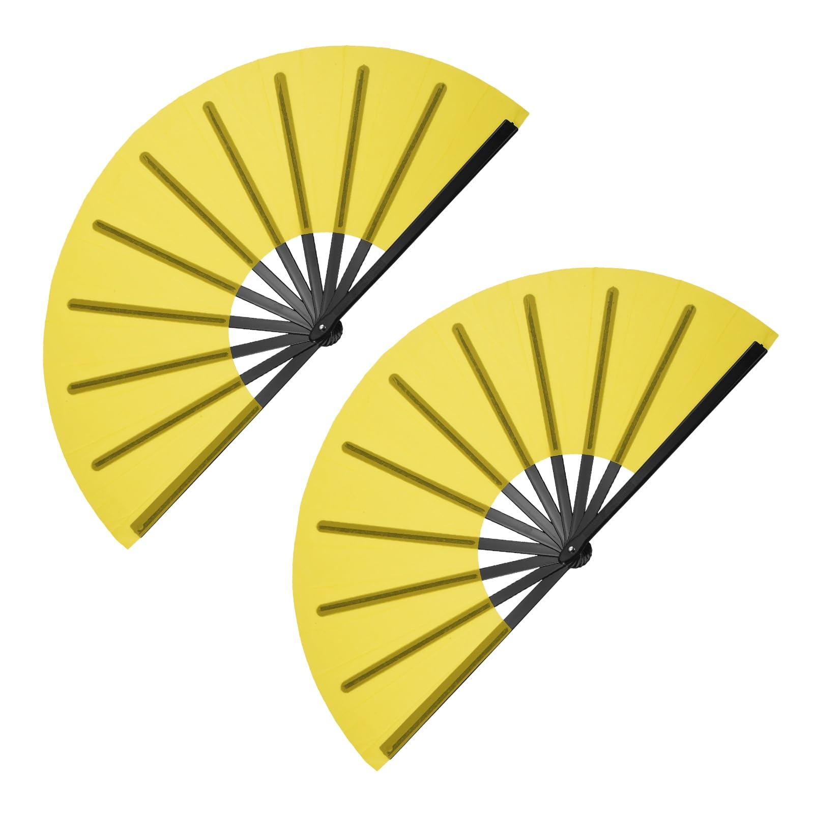 sourcing map 2Pcs Large Folding Hand Rave Fan, Decorative Handheld Folding Hand Clacking Fan for Line Dancing Festival Party Performance Decoration, Black/Yellow