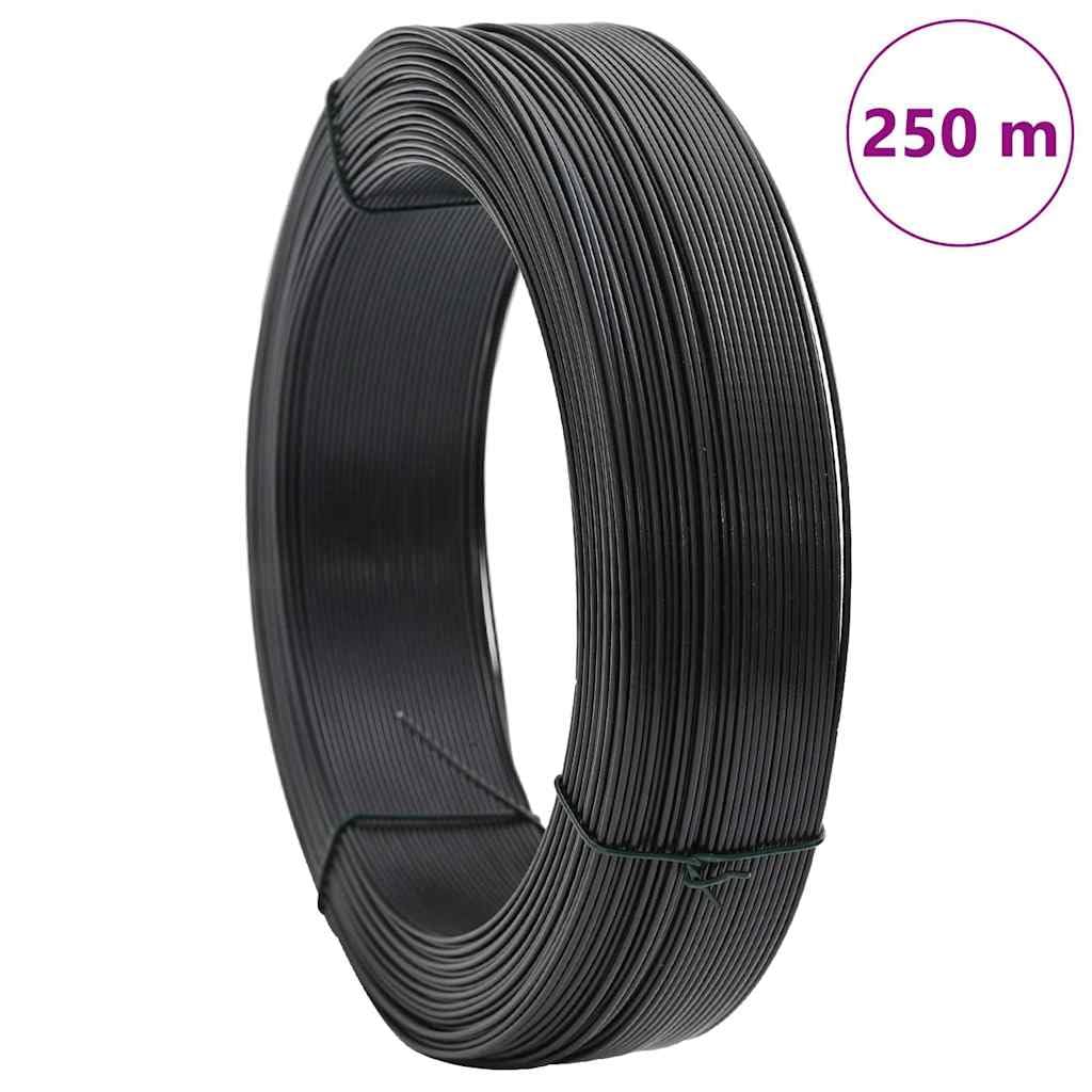 Leasha Fil de Tension, Fil de Acier Plastifié pour Clôture Jardin 250 m 2,3/3,8 mm Acier Anthracite