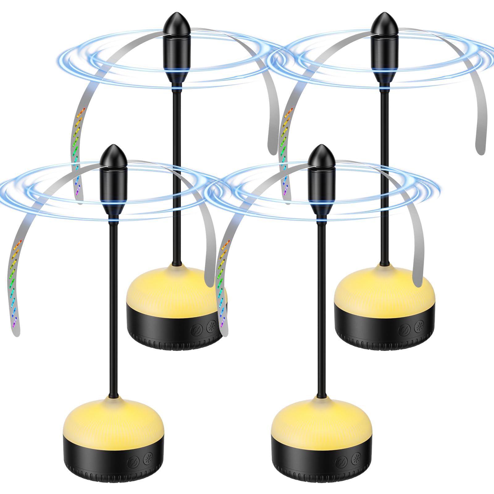 PKBD 4er-Pack Fliegenwedler für Tische, Batteriebetriebener Fliegenvertreiber, Tragbare Fliegenabwehr mit Warmweißer LED und Weichen Blättern – Ideal für Küche, Terrasse, Camping, Schwarz