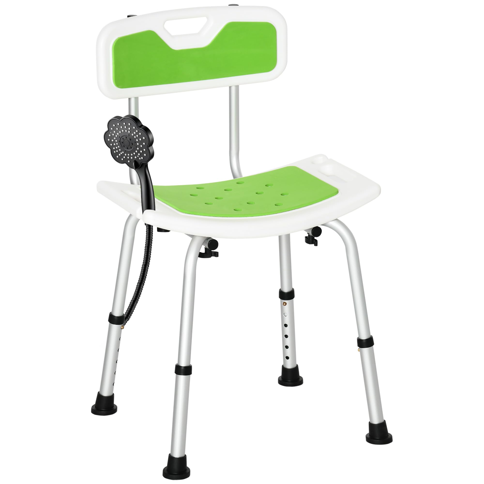 Homcom Unisex Green 6-Level Height Adjustable Shower Chair With Backrest And Shower In