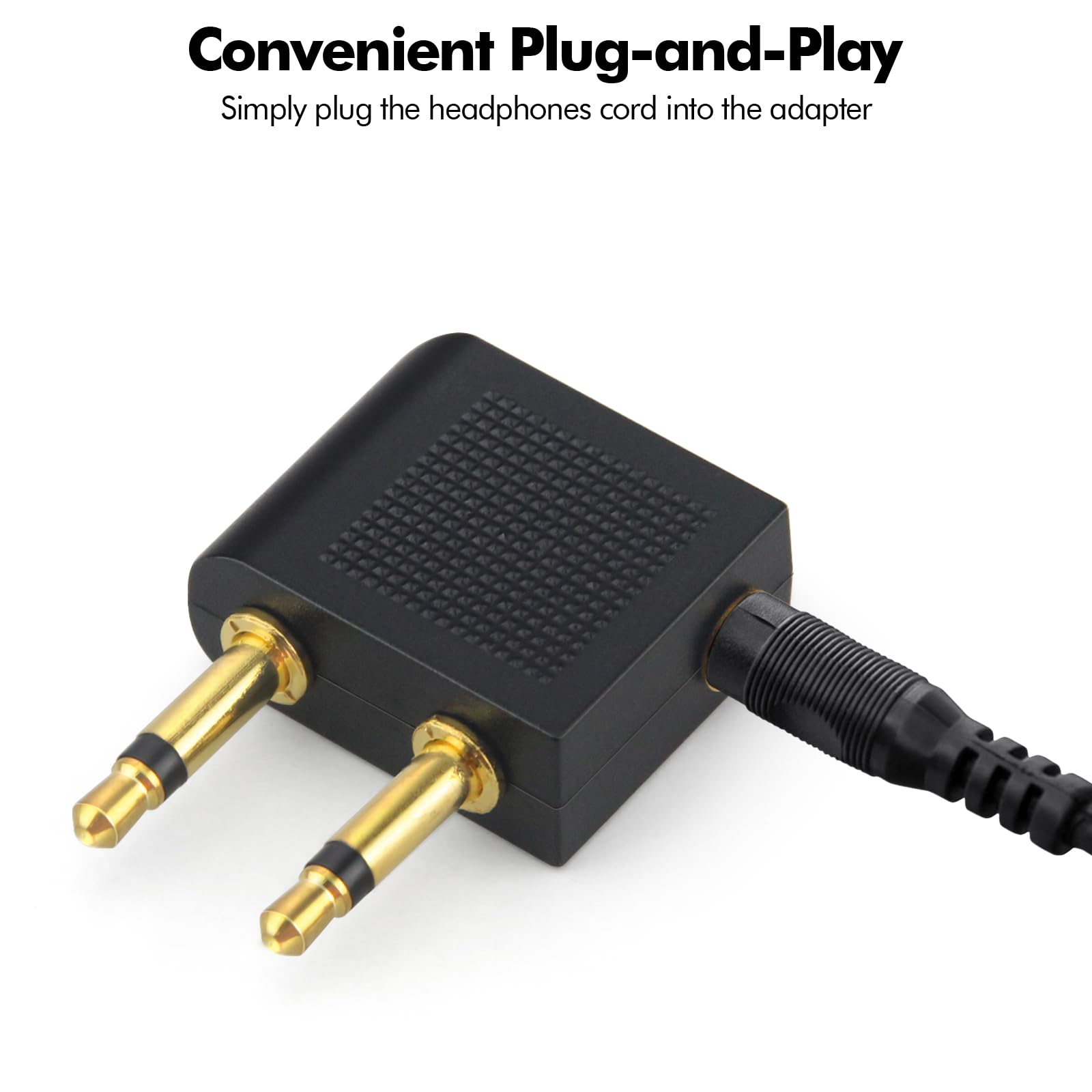 poeland Adapter słuchawek Airline Airplane do słuchawek, AUX, podwójny 3,5 mm męski na 3,5 mm żeński pozłacany (3 sztuki)