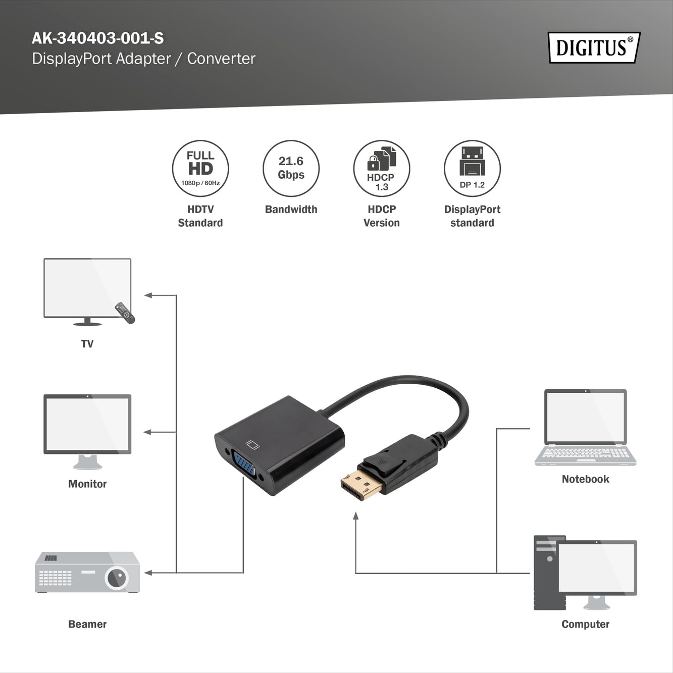 Digitus Display>VGA S Kablo (AK-340403-001)