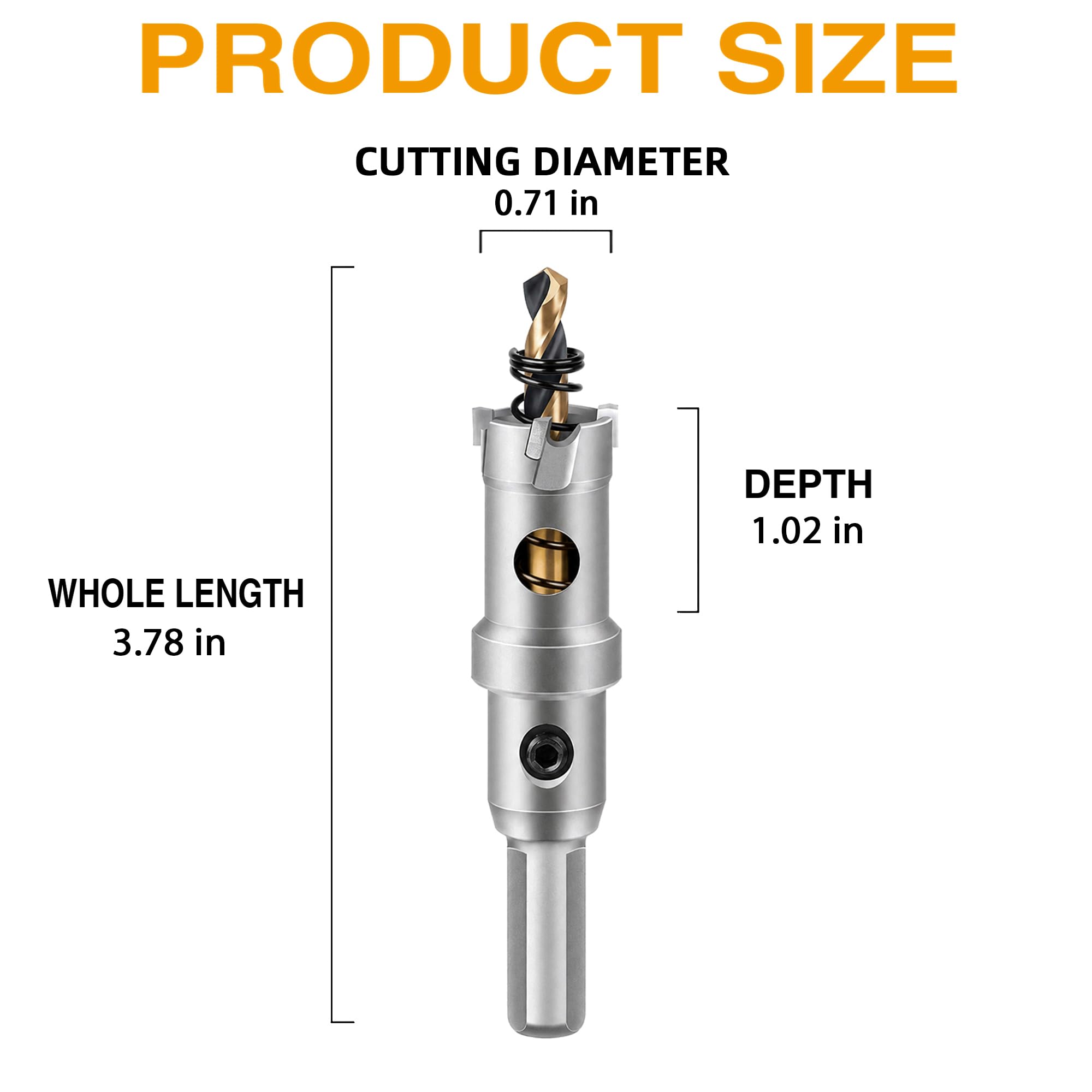TCT - Sega a tazza in carburo da 18 mm, codolo rotondo, per trapano | Punta in carburo TCT, corpo in acciaio legato, gambo rotondo, espulsore a molla, per metallo, 12-115mm