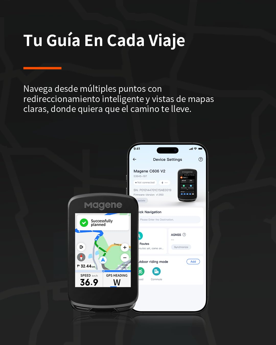Magene C606/C606 V2 GPS Ciclocomputador, ClimbPro multiescenario, Transferencia de Datos Wi-Fi y Bluetooth, replanificación de rutas, visualización de Datos Personalizable