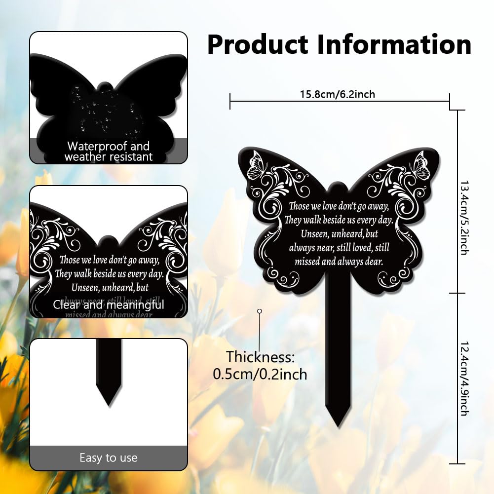 GLOBLELAND Butterfly Shaped Vine Memorial Garden Stake Memorial Remembrance Plaque Stakes for Cemetery Acrylic Waterproof Sympathy Grave Stake for Yard Grave Cemetery - Image 3