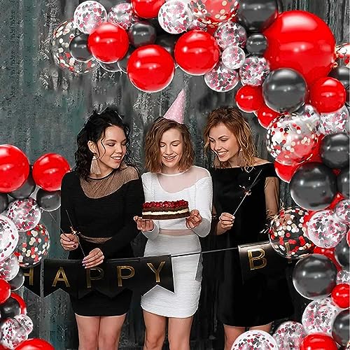 Image of 50Pcs 12inch Black Red Confetti Balloons with Black Red Latex Balloons for Arch,Wedding, Birthday, Baby Shower, Halloween,Family Party Decoration