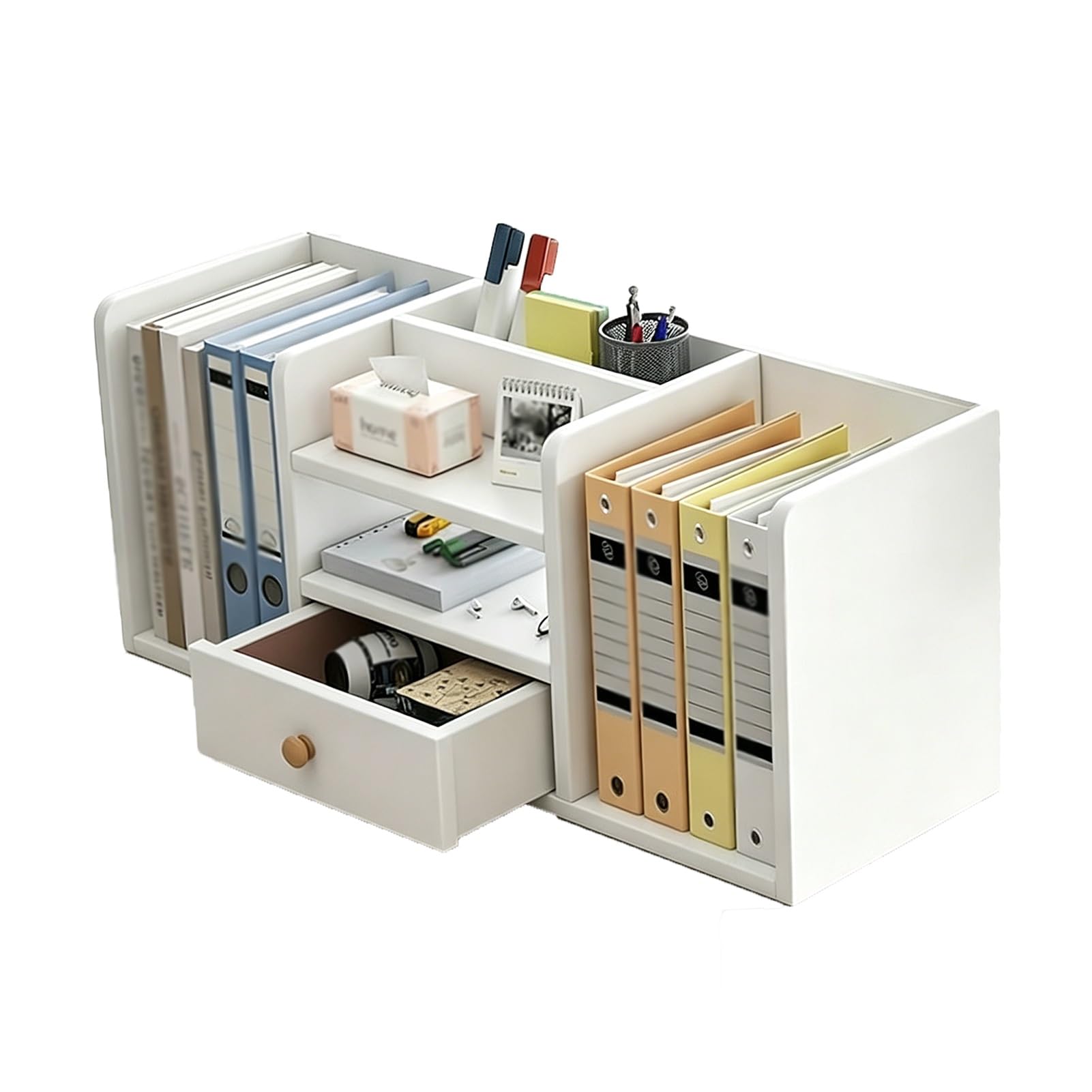 JOUFNING File Organizer For Desk, Desktop Storage Shelf with Drawers, Wooden Office Multipurpose Bookshelf, Organizer for Computer Desk, Dressing Tabletop Display Rack