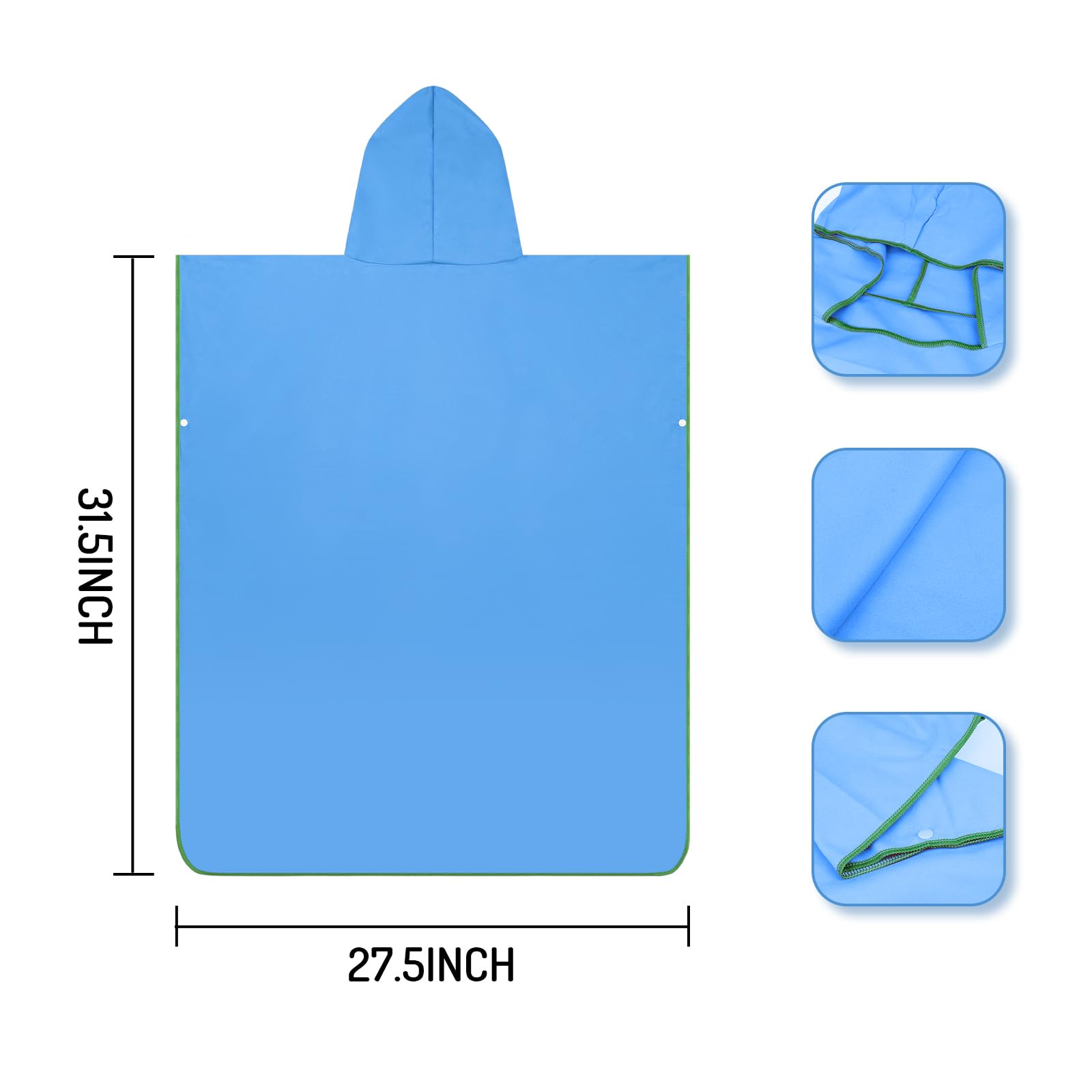 Bambini Swim Poncho Surf Poncho Asciugamano con Cappuccio, Robe da Bagno Towel in Microfibra Assorbente, Accappatoio per Surf Viaggi Campeggio Piscina Spiaggia, Blu
