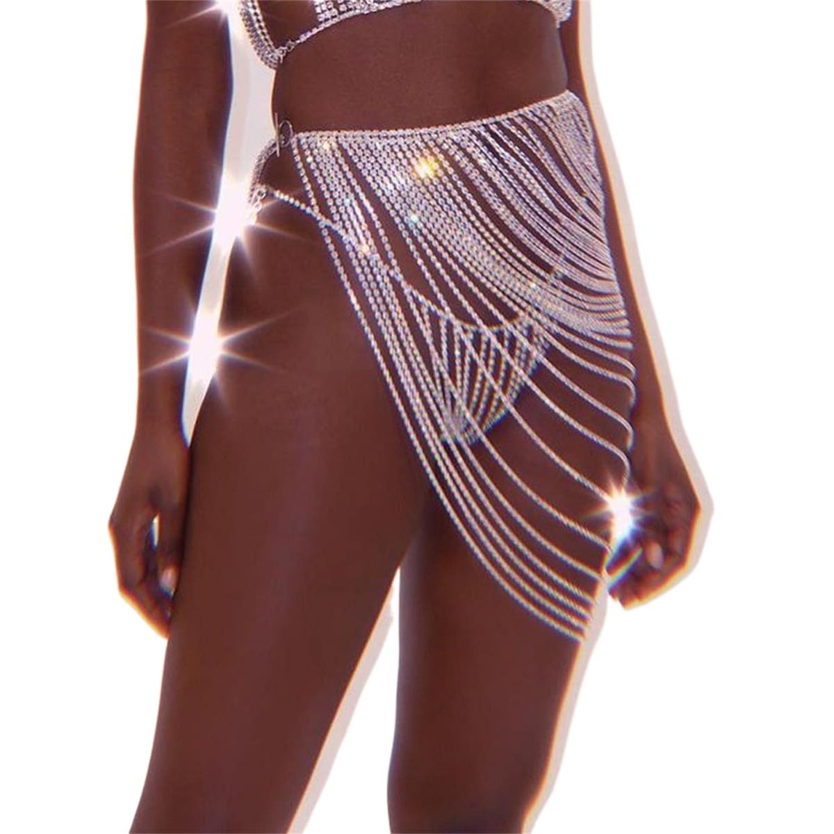 Sexy Diamond Chest Chain Bra Panties Sparkly Rhinestone Body Chain Crystal Bikini Chest Jewelry Lingerie Woman Nightclub Clothing (Silver)