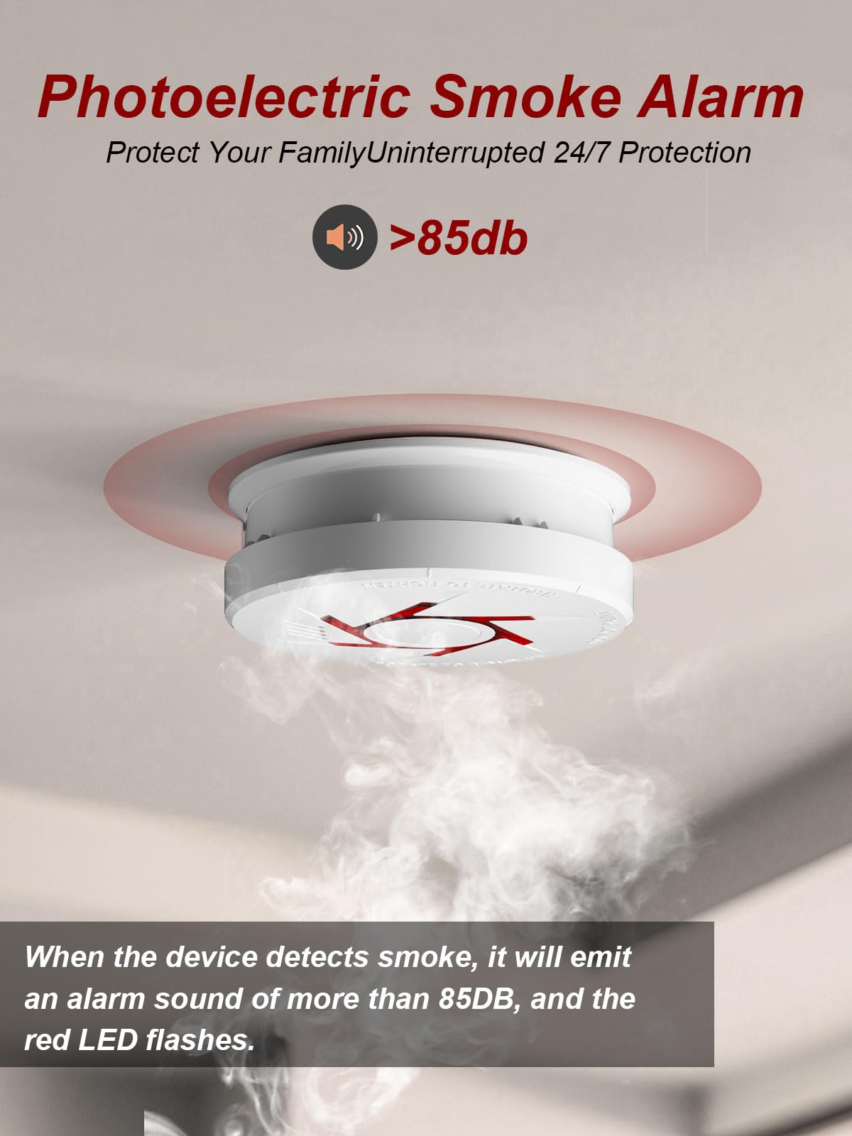 9V Battery Photoelectric Smoke Alarm With 10 Years Life Smoke Detector with Test Button 5 year battery 2 Pack