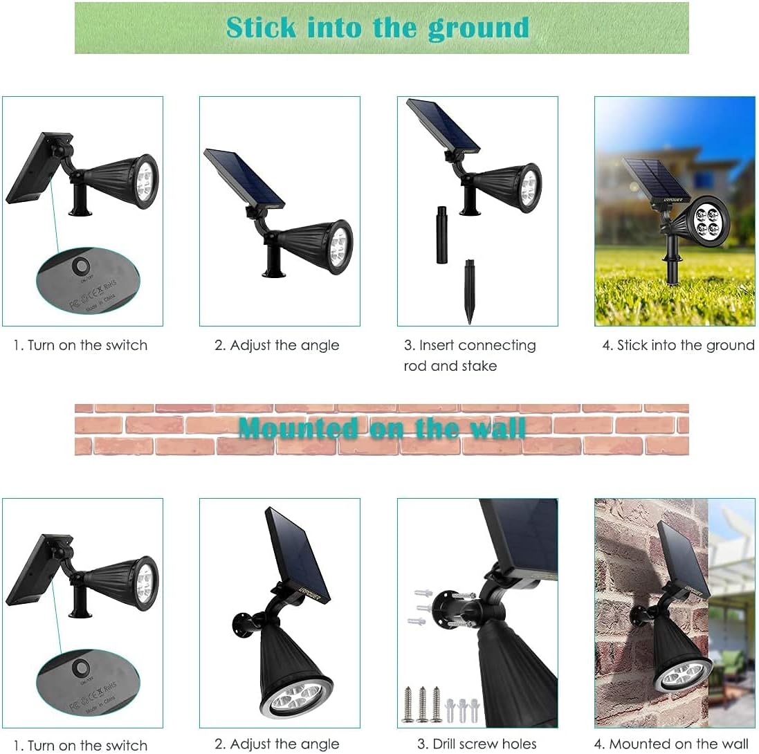 URPOWER Solar Lights Outdoor, 2-in-1 Solar Spot Lights Waterproof with 2 Lighting Modes, Adjustable Solar Powered Spotlights Auto On/Off Landscape Lights for Yard Garden Pathway, 4 Pack (Warm White)