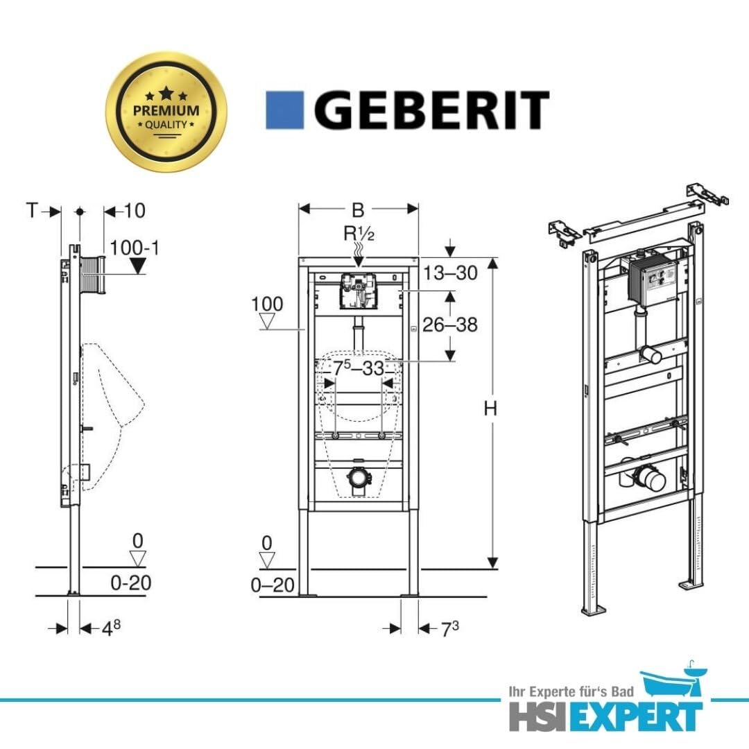 Geberit Duofix Basic Urinal Element + Urinal + Drückerplatte Samba Komplett-Set Mit Deckel