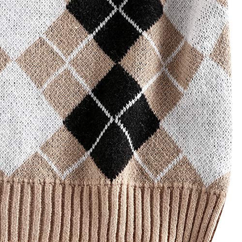 Zaful Women's V-Neck Sweater Vest Sleeveless Houndstooth Pullover Knitted Sweater (0-Argyle Light Khaki, M) #TOP4