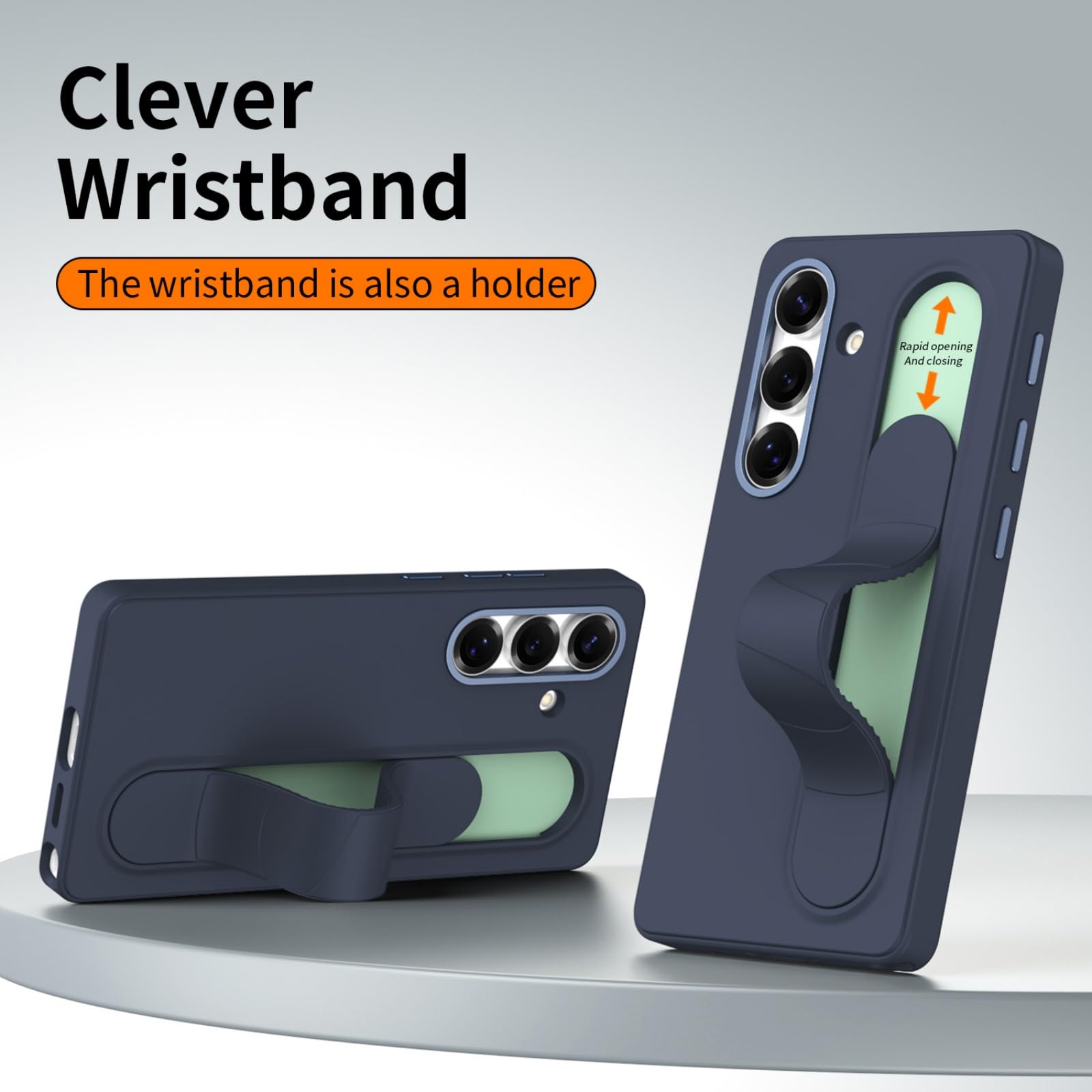 Etui na S24 Plus Case + 3 inteligentne przyciski NFC + pasek na nadgarstek i uchwyt + pierścień ze stopu obiektywu, stojak na uchwyt do Samsung Galaxy S24 + (1)