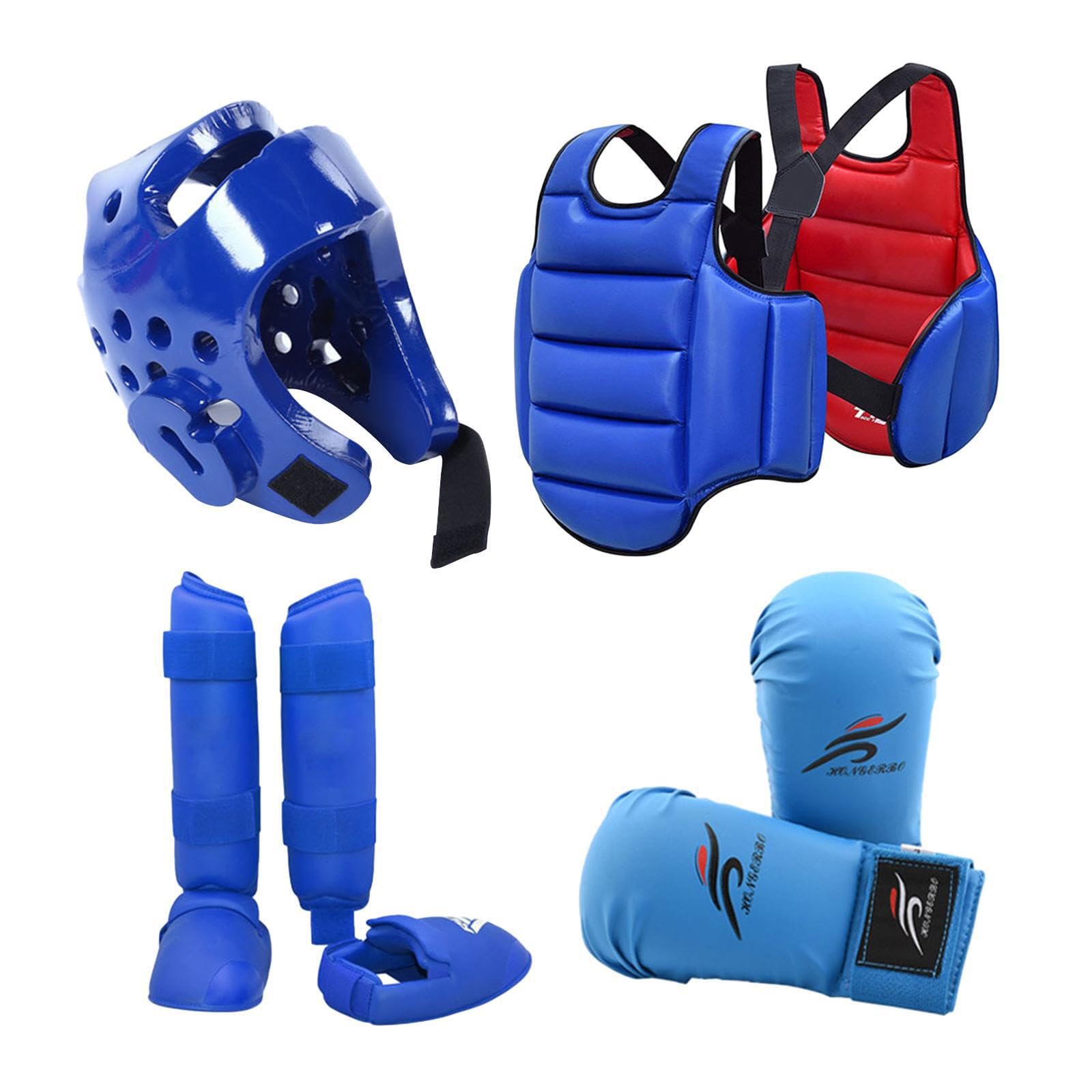 Karate Sparring Set Casco Boxeo Guantes Espinilleras Protector Corporal Entrenamiento Competición