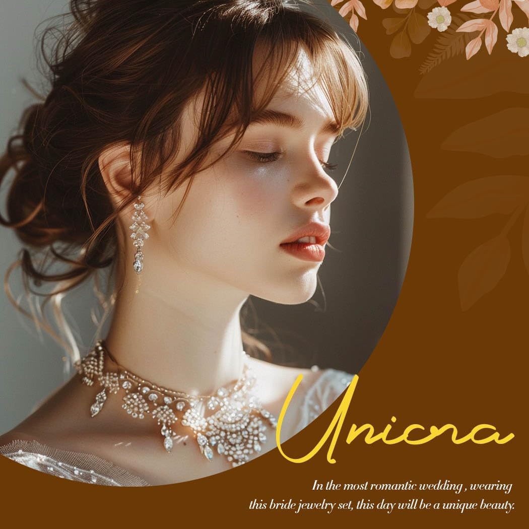 Unicra Crystal Flower Bridal Wedding Jewelry Set Rhinestone Necklace Earrings Sets Pearl Formal Costume Jewelry for Women and Brides - Image 7