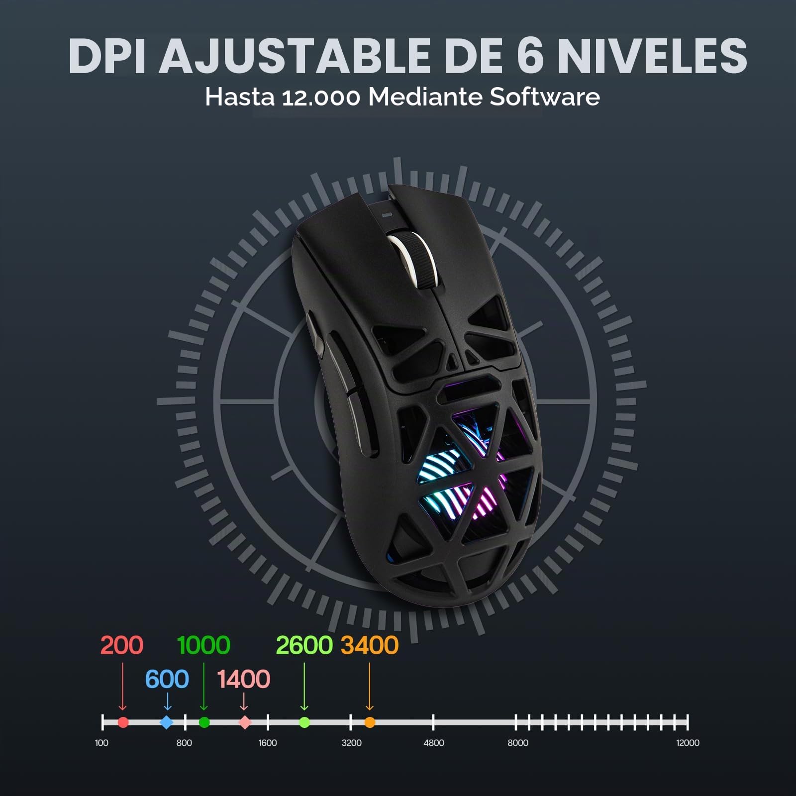 MechLands Aula SC620 - Ratón inalámbrico para juegos, 2.4G/USB-C/BT con batería de 400 mAh, ajustable de 12.000 DPI y tasa de sondeo de 1000, sensor PAW3311, iluminación RGB, botones programables