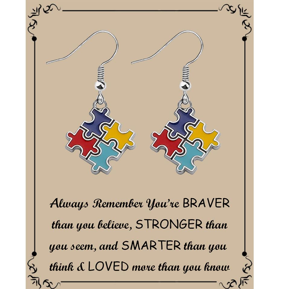 Autism Awareness Puzzle Lariat Earring Motivational Autism Gift (earring)