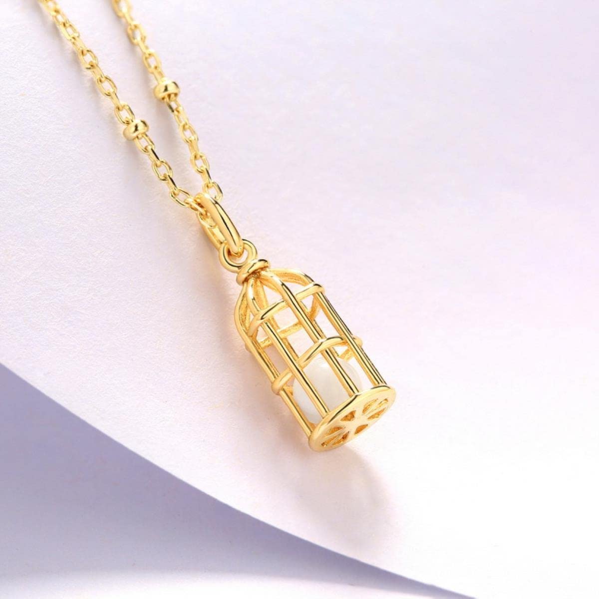 Collar de Oro de 9 Quilates Cabra Blanca Preciosa Jaula de pájaro S925 Colgante de Plata esterlina joyería Fina para Mujeres joyería de Lujo