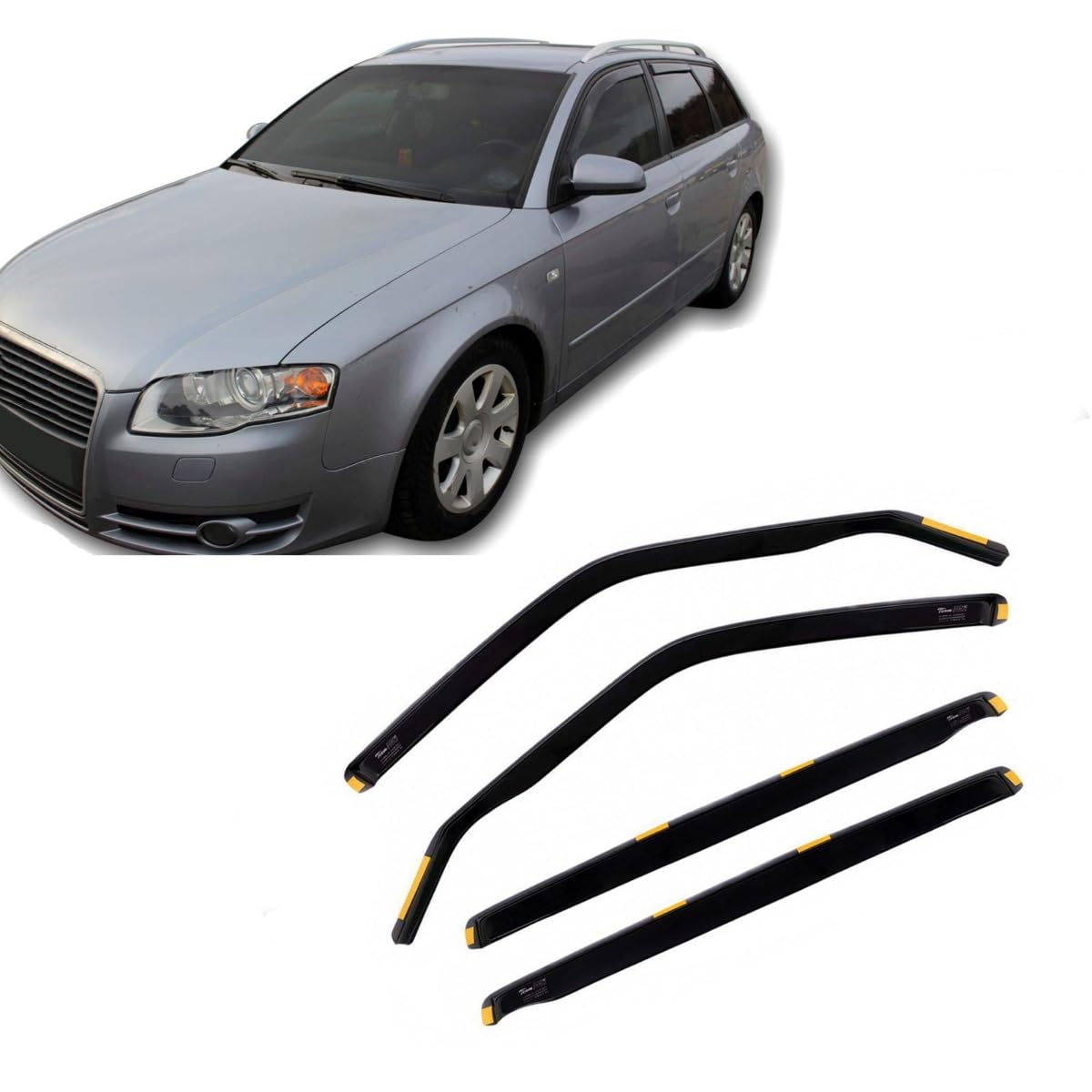 J&J AUTOMOTIVE Windabweiser passend für Audi A4 B6 / B7 2000-2009 4tlg, Heko Regenabweiser Vorne Hinten Getönt Dunkel Passform