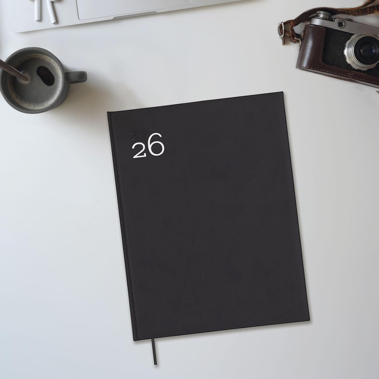 Finocam - Agenda 2026 1 Day Page | January - December (12 months) | 2026 Yearly Planner | Bound Hardcover Padded Milano - Black - Spanish