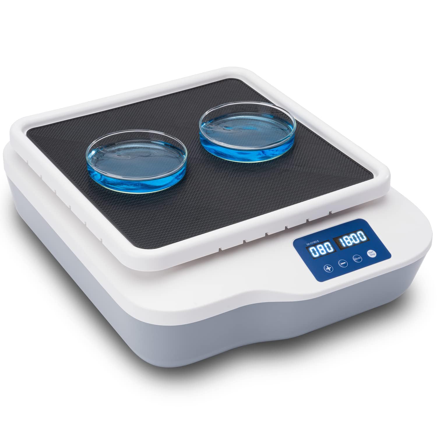 Mezclador orbital de laboratorio para placas Petri, velocidad ajustable 40-200 RPM, modos temporizados o continuos para investigación química y científica