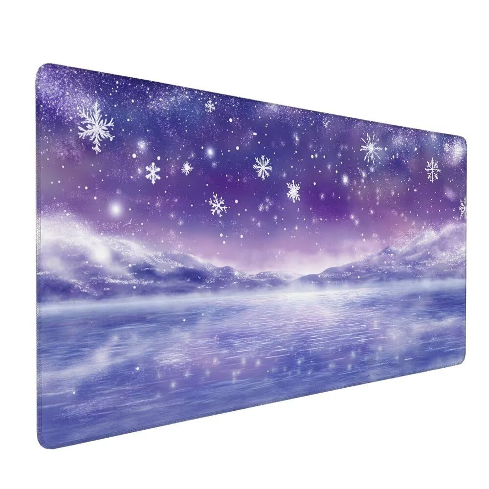 Viola Tappetino Mouse XXL 1000x500x3mm, Gaming Tappetino Mouse Scena Di Neve Mousepad con Base in Impermeabile Gomma Antiscivolo per Tastiera, PC, Computer Ufficio Idea Regalo Festa del Papà X-994