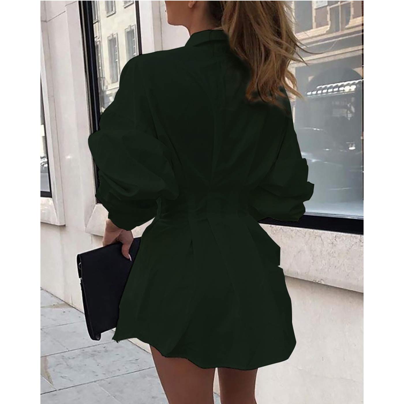 Sexy Mini Shirt Dress for Women - Casual Button Down Blouse Long Sleeve V Neck Belted Shirts Blouse Top Short Dress