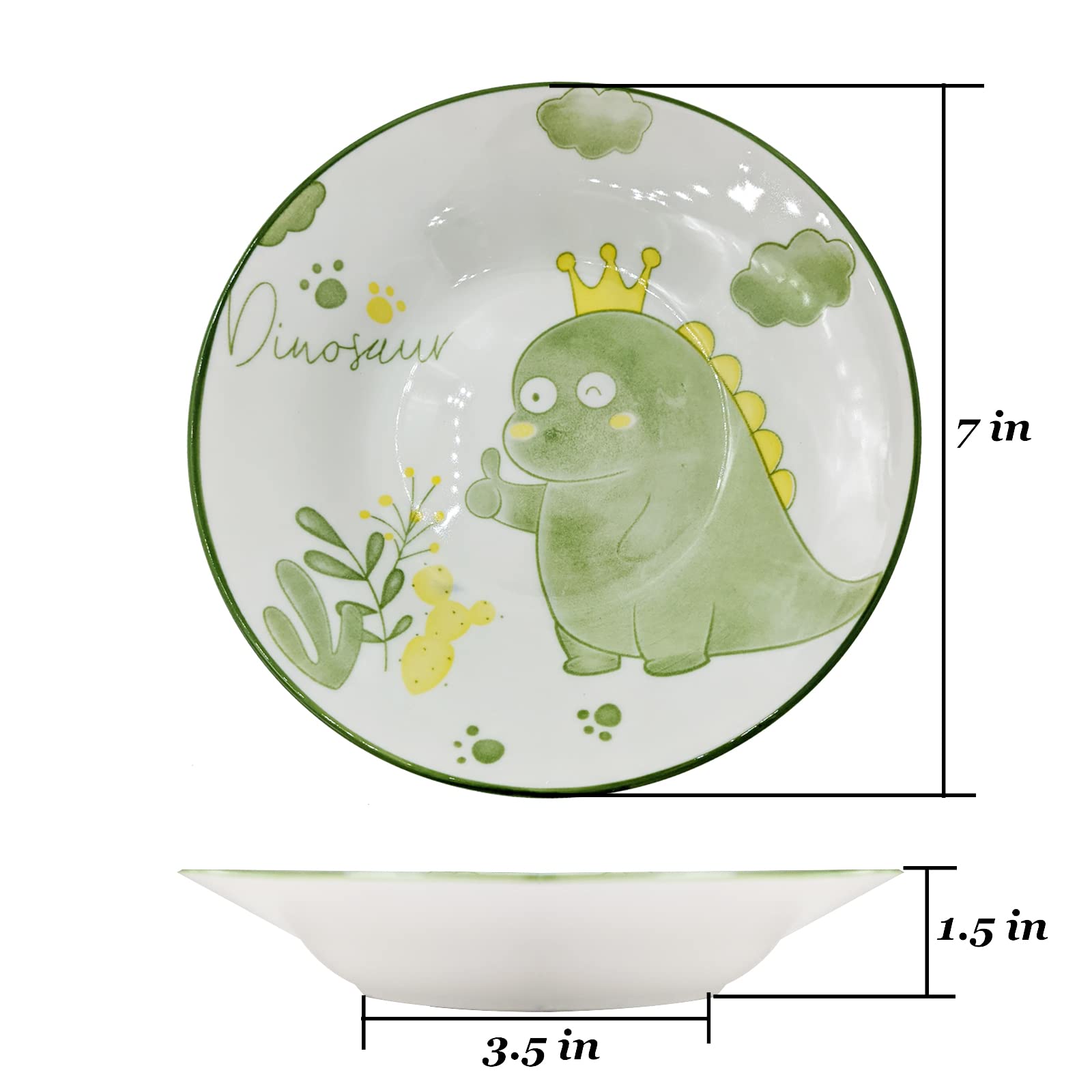 Juego de 5 platos de porcelana con patrón de dinosaurio, platos grandes de cerámica para ensalada de postre de 7 pulgadas, platos de pasta para filetes, pasta, pizza, aperitivos (aptos
