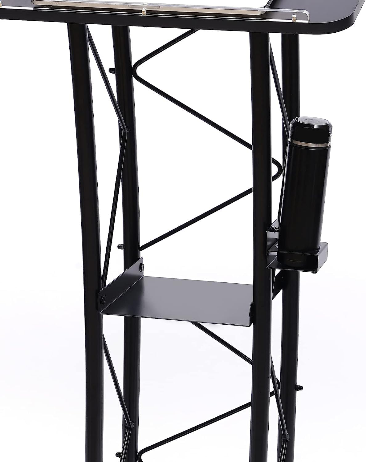 Leggio professionale curvo in metallo con portabicchieri | 40 x 60 x 120 cm podio da pavimento per chiesa, ufficio e conferenze